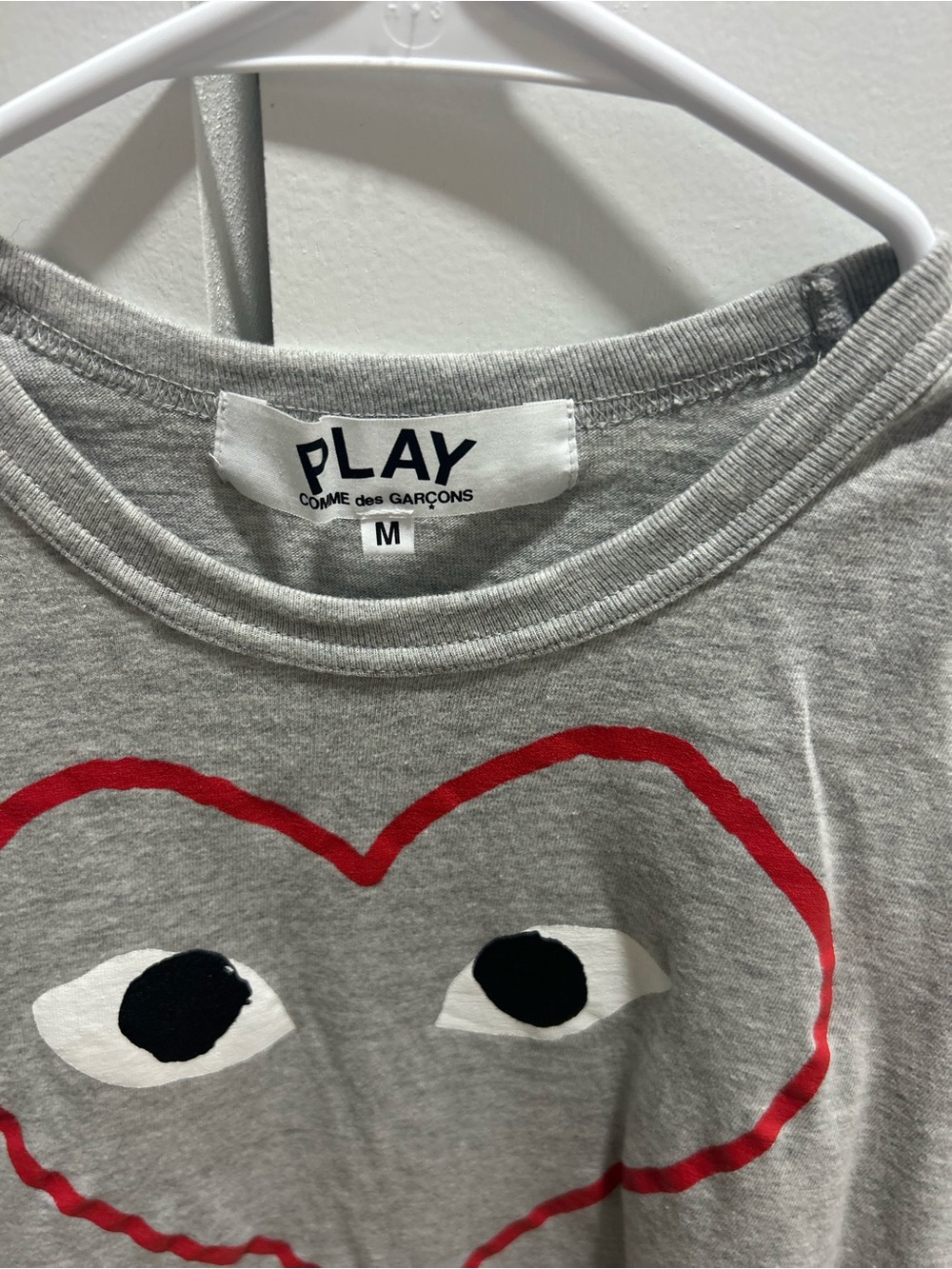 Comme des Garcons PLAY Gray Long Sleeve Tee with Red Heart Logo
